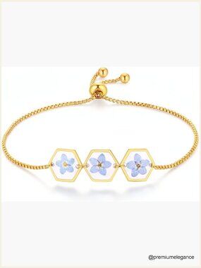 Pressed Wildflower Charm Bracelet, Adjustable 7-9 inch, Handmade Gift